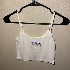 White Cropped Hollister Embroidered Tank